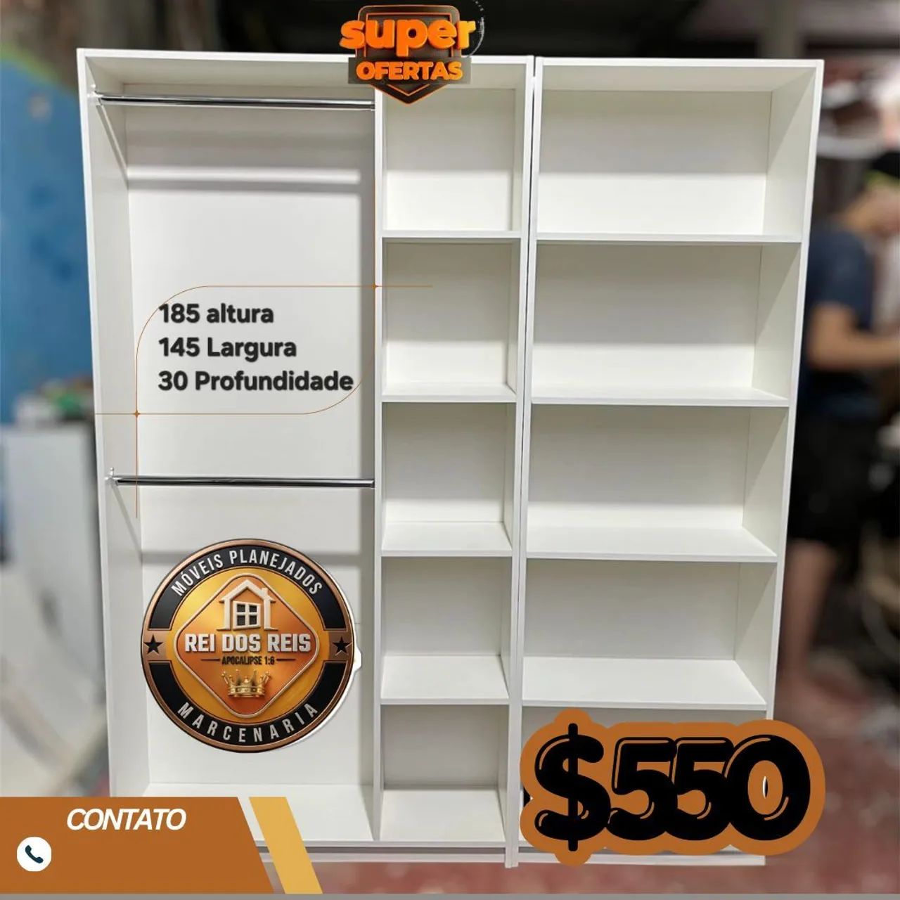 Roupeiro em mdf com fundo branco 