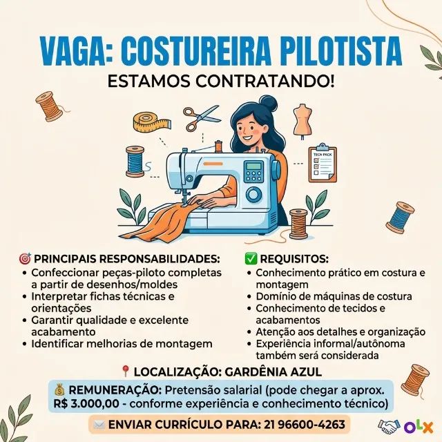 VAGA DE COSTUREIRA 