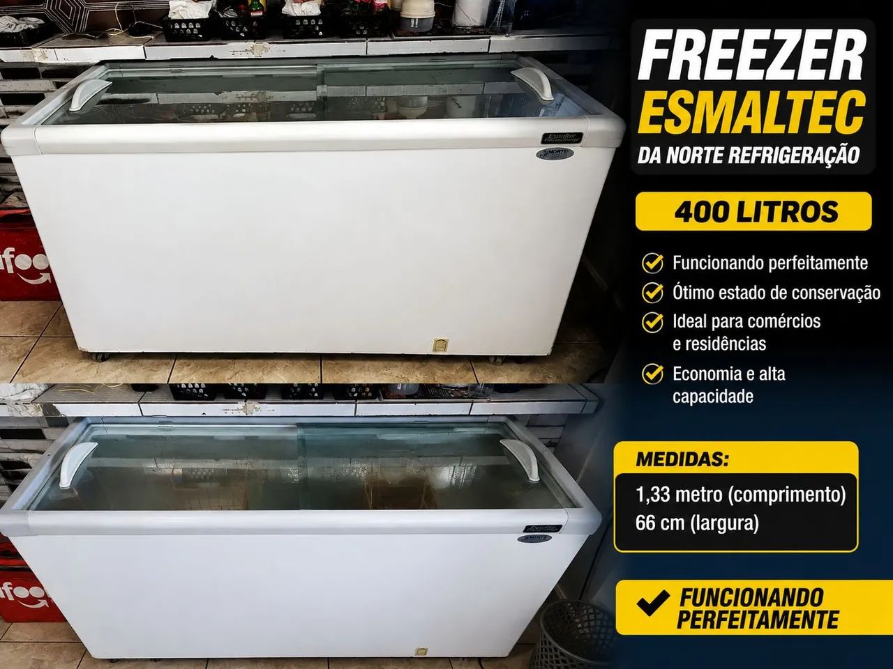 Freezer Esmaltec 2 tampas de vidro 