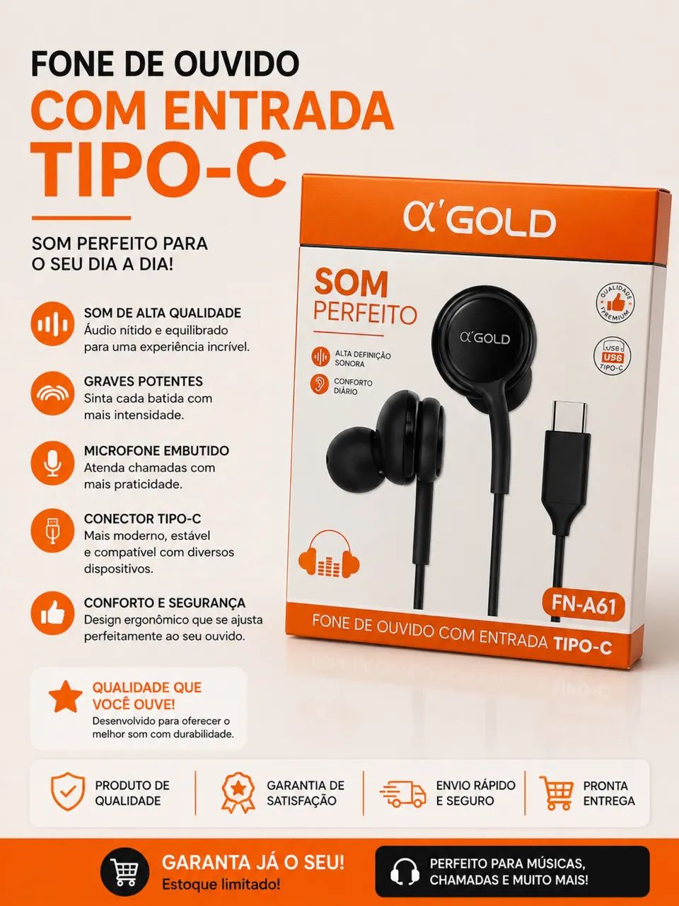 Fone de ouvido de excelente Qualidade com fio 