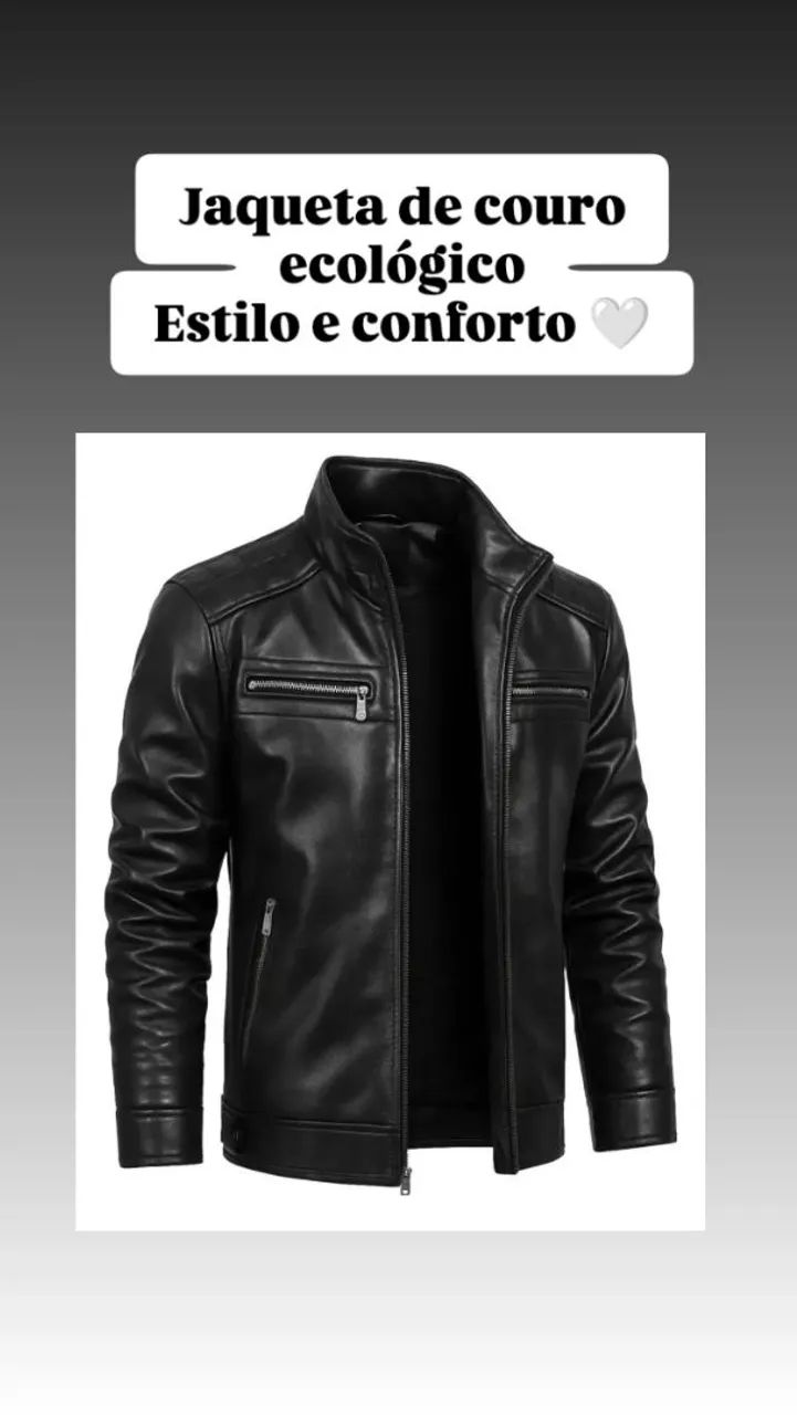 Jaqueta de couro preto básico  - Foto 4