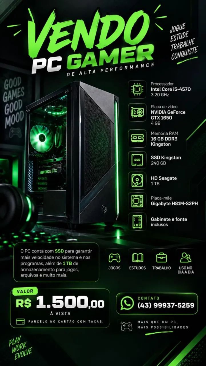 Pc ideal para trabalho e games