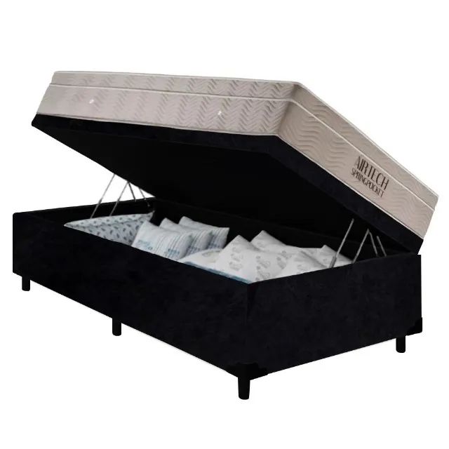 Base Box Baú Solteiro Preta com Colchão Solteiro Molas Ensacadas Ortobom - Entrega Rápida!