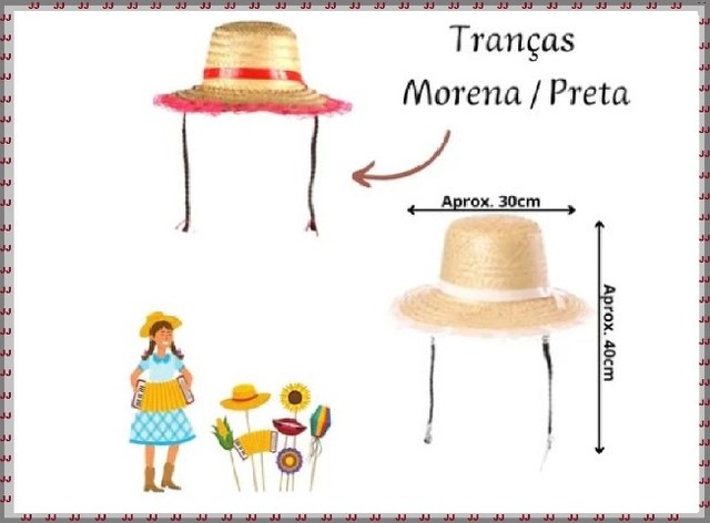 Chapéu junino adulto com renda e tranças - Foto 3