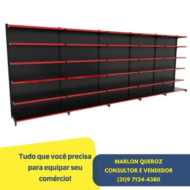 Gondola de Parede Nova Preta com Porta Etiqueta