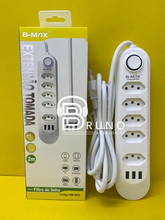 Extensão 5 Tomadas 3 USB  - Foto 2