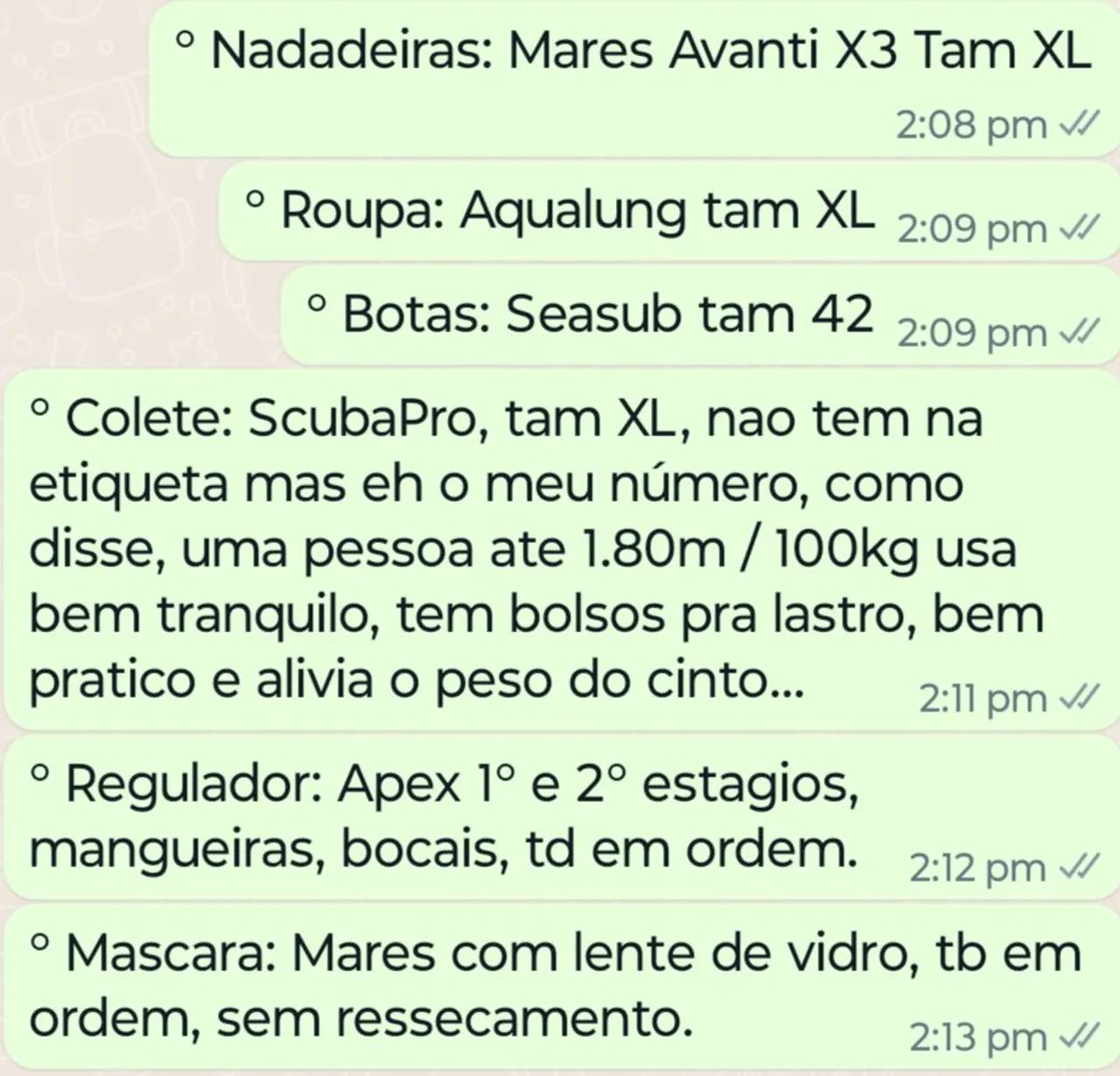 Equipamento completo de Mergulho 