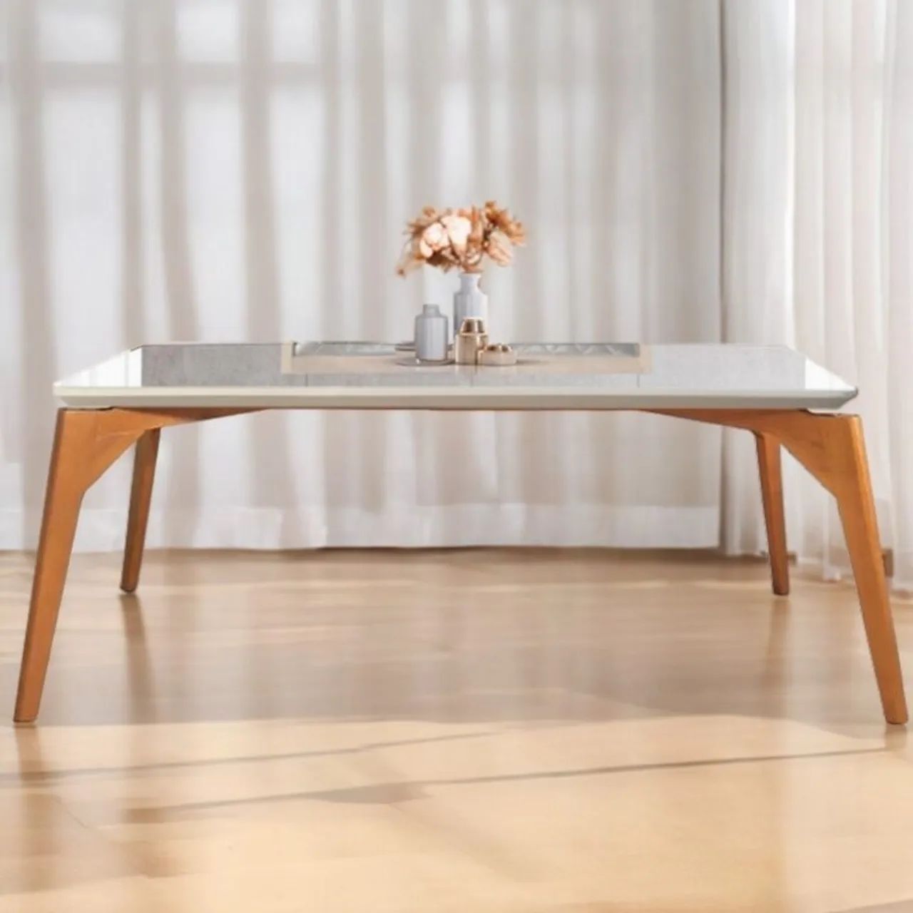 Mesa de Jantar  120 Imbuia Natural/Vidro Off White tt543
