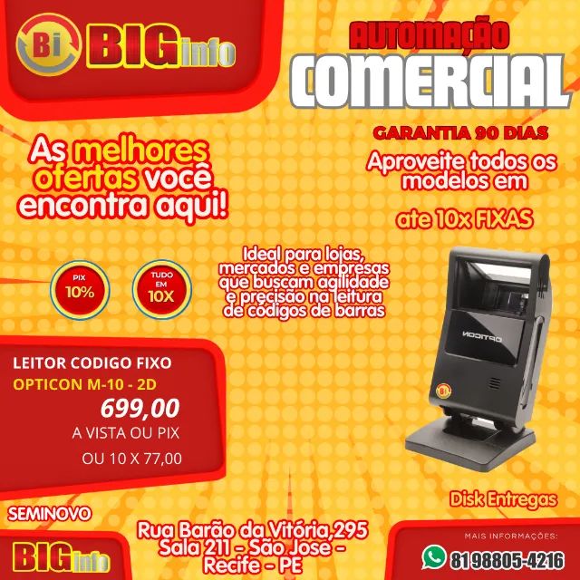 Leitor Scanner de Código de Barras Opticon M10 - 1D 2D 