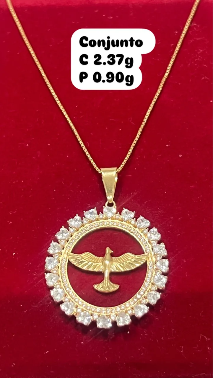 Conjunto de corrente com pingente de ouro com certificado