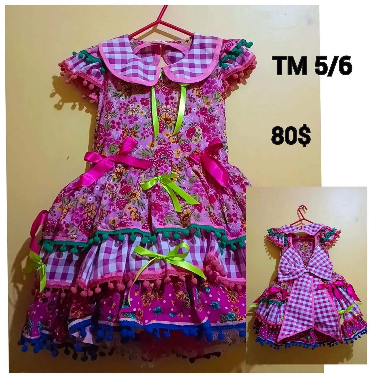 Vestido de Festa Junina Infantil - Tamanho 5/6