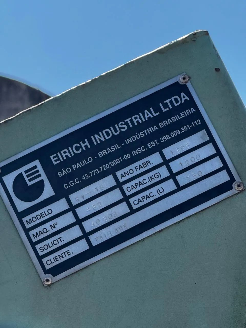 Misturador Intensivo EIRICH modelo RV - 15 