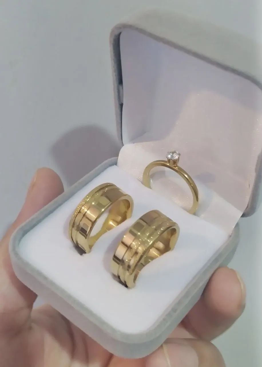 Par Alianças 8mm reta lisa frisos diamantados+Solitário! - Foto 5