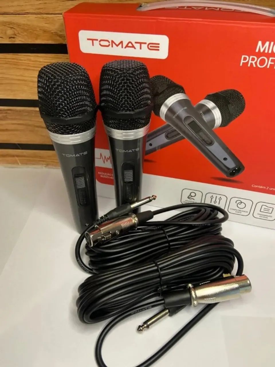 Microfone Profissional Duplo com Fio Metal Tomate Mt-1003   - Foto 4