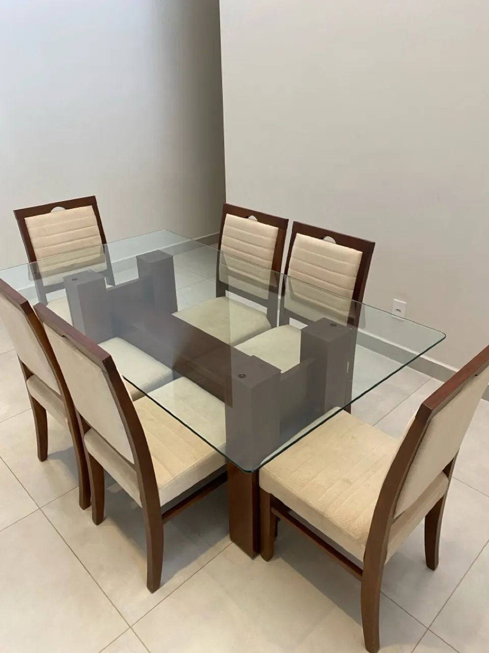 Mesa de jantar de vidro com tampo de vidro 6 cadeiras