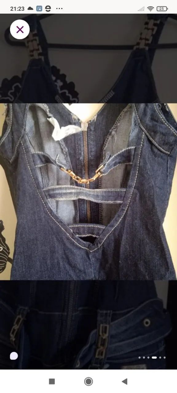 Vestido jeans com detalhes e zíper frontal - Foto 4