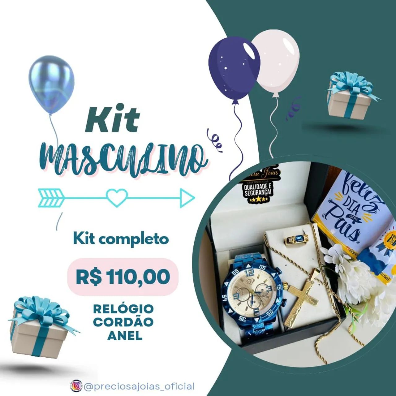 Kit Masculino Completo: Relógio, Cordão e Anel