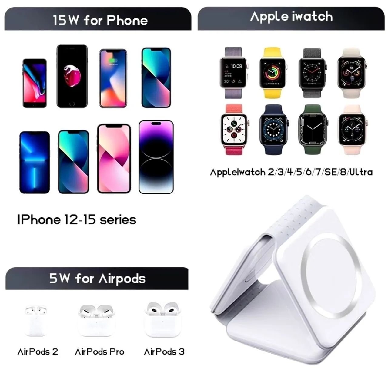 Carregador Magnético 3 em 1 Para Iphone Airpods AppleWhatch  - Foto 3