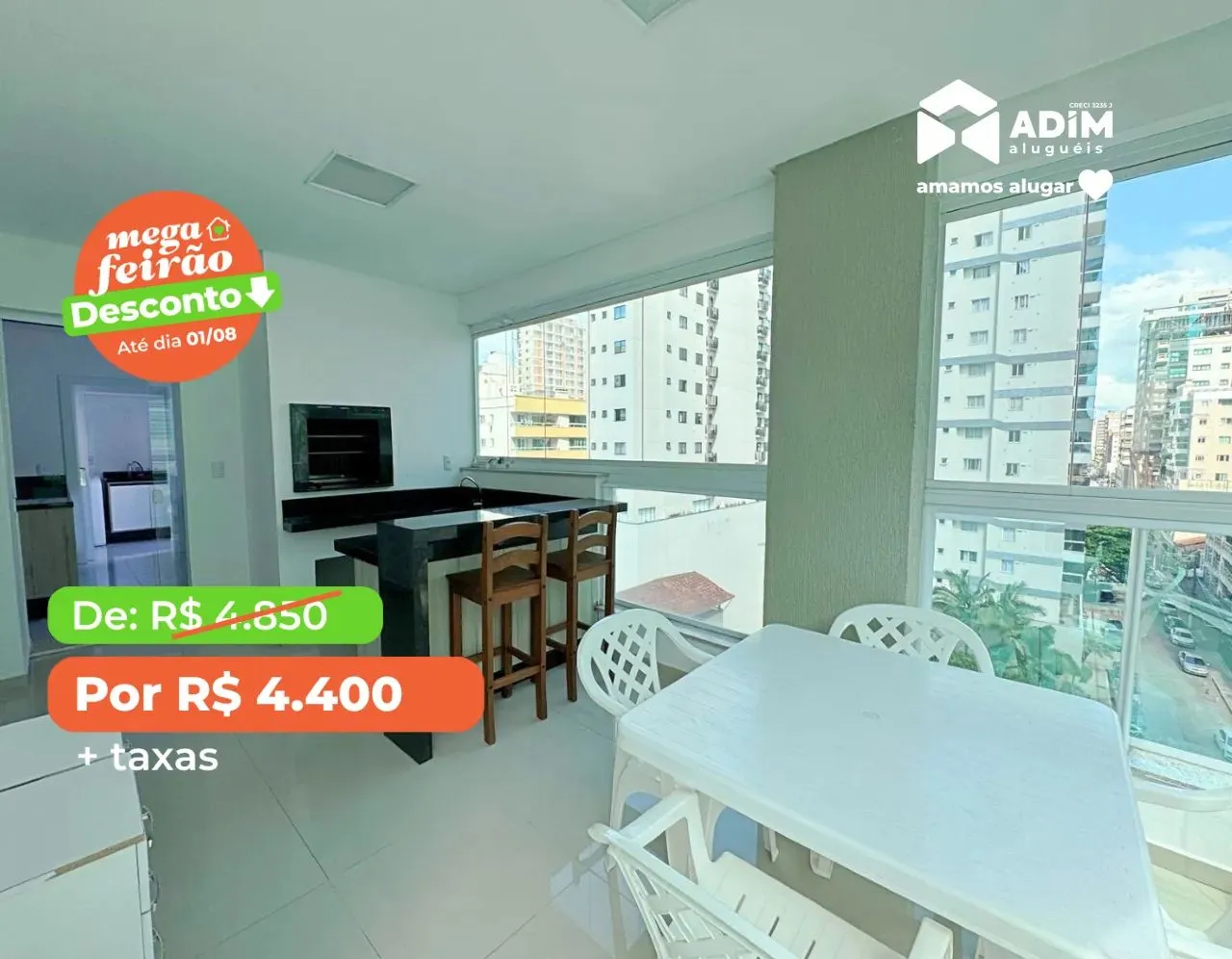 Apartamento Mobiliado e Climatizado para Locação Anual Meia Praia, Itapema