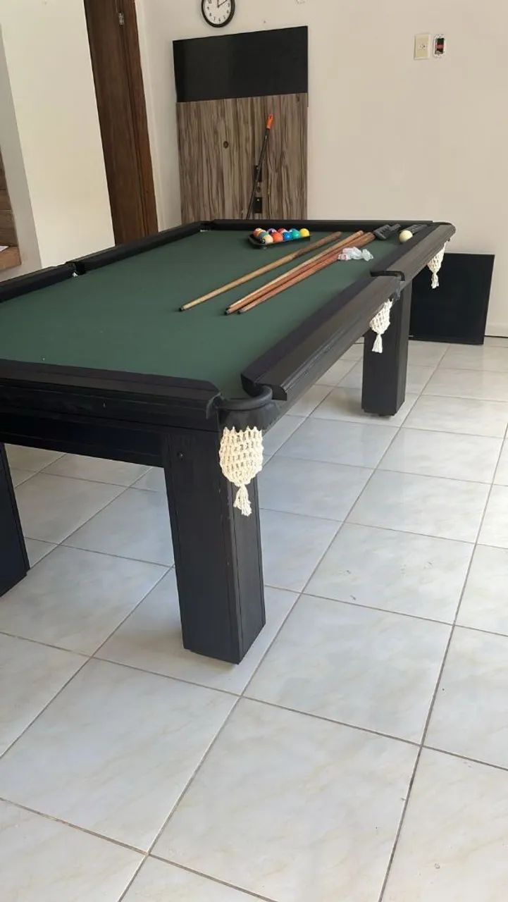 Mesa de Bilhar Preta Tecido Verde Modelo FPF6584