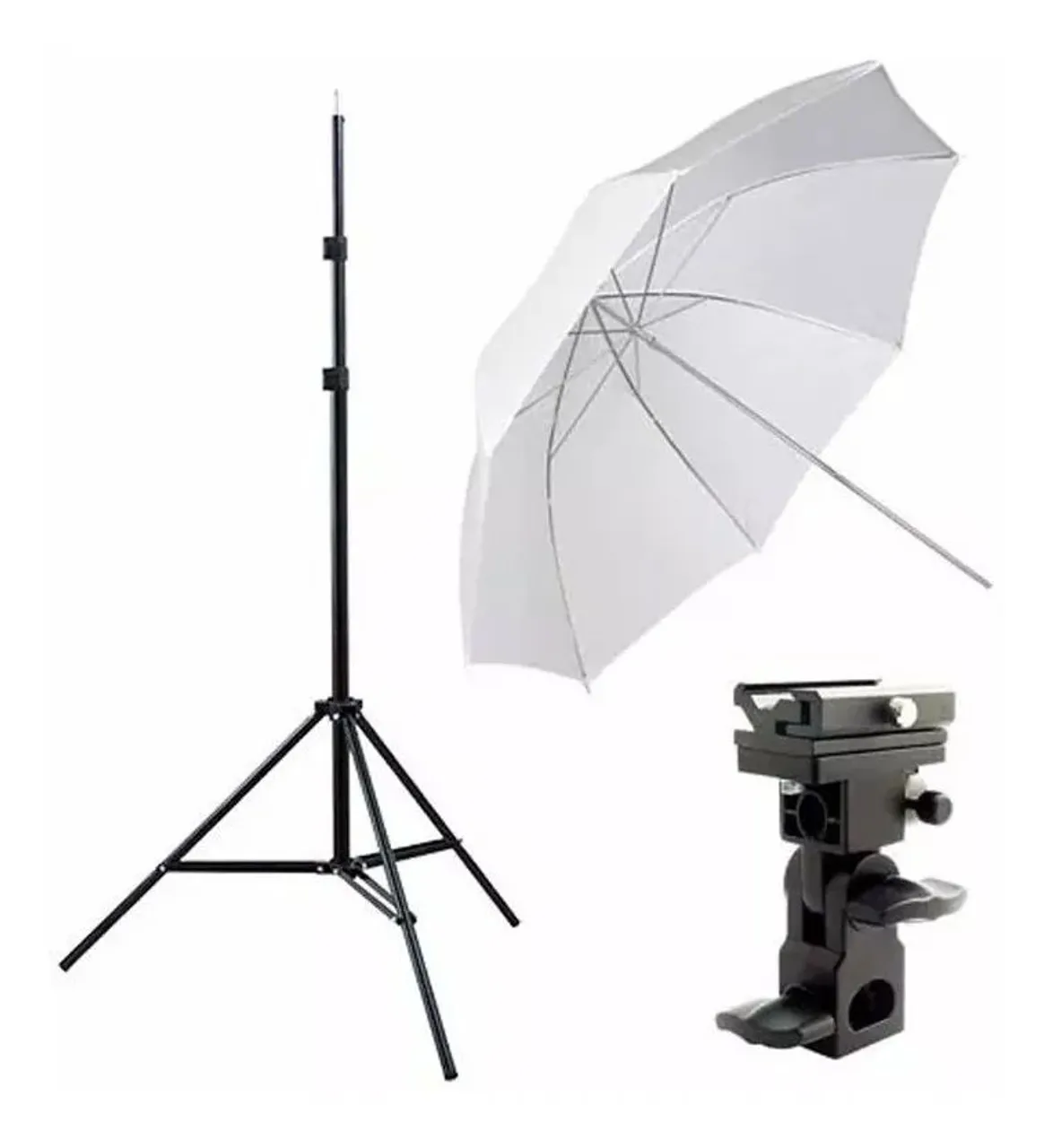 Kit Estúdio: Tripé 2m + Suporte Para Flash + Sombrinha Branca(tudo novo)