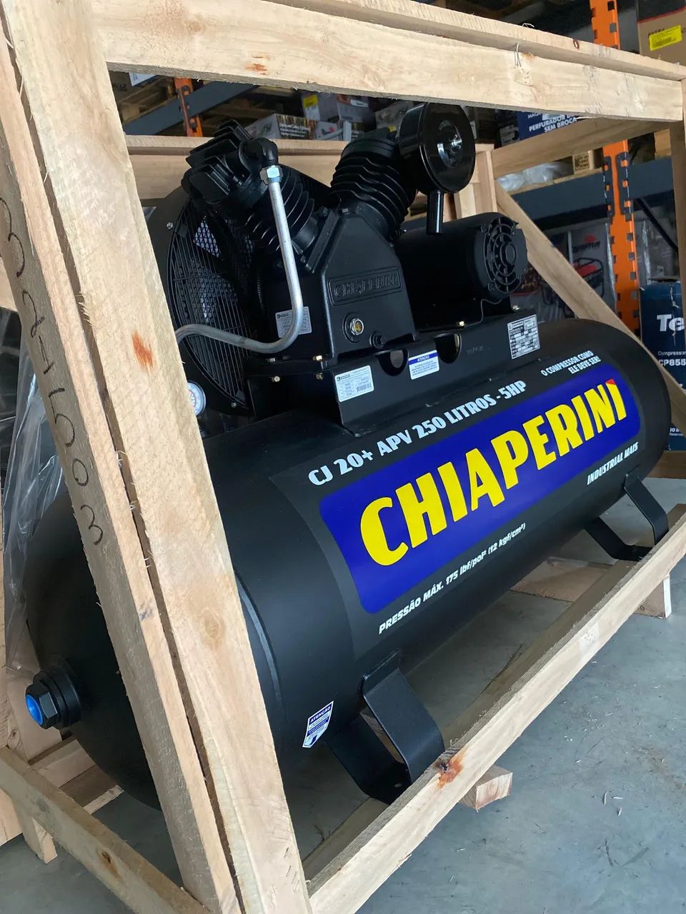 Compressor 250L Chiaperini 20pcm Motor 5CV Industrial 175psi - Novo  - Foto 2