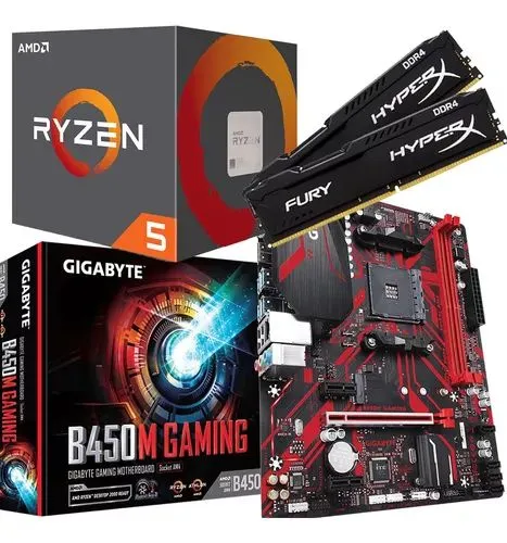 Kit Gamer Amd Placa-Mãe Gigabyte B450M Gaming - AMD Ryzen 5 5600 16gb RAM DDR4 2X 8gb