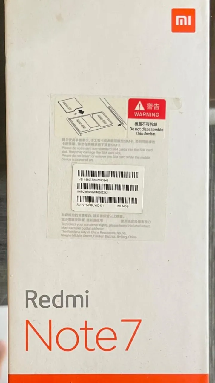 Xiaomi-Redmi Nota 7 Smartphone, Google Rom, Qualcomm, 6 GB, 64 GB, Snapdragon 660AIE, Orig