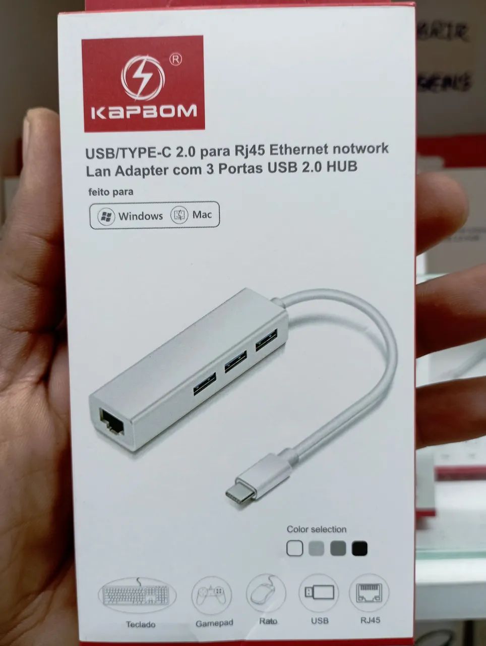 Hub Adaptador USB-C para RJ45 Ethernet com 3 Portas USB 2.0