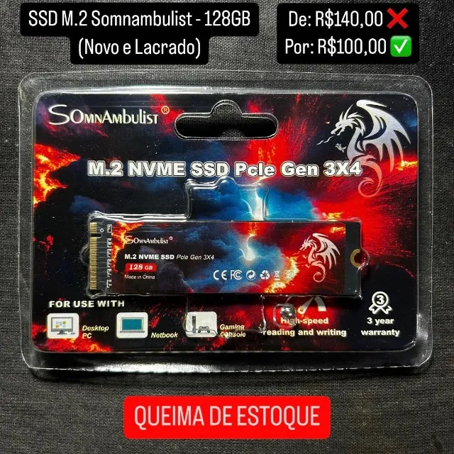 SSD 128GB NVMe M.2 Somnambulist (Novo e Lacrado)