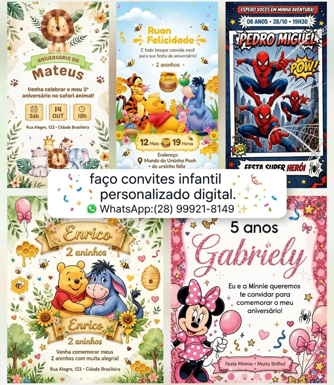 Faço convites infantil personalizado digital 