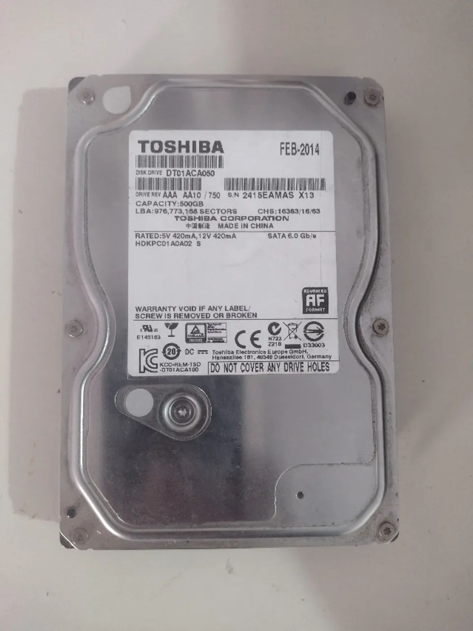 HD Toshiba SATA 500GB para Desktop - Testado e Funcionando Perfeitamente