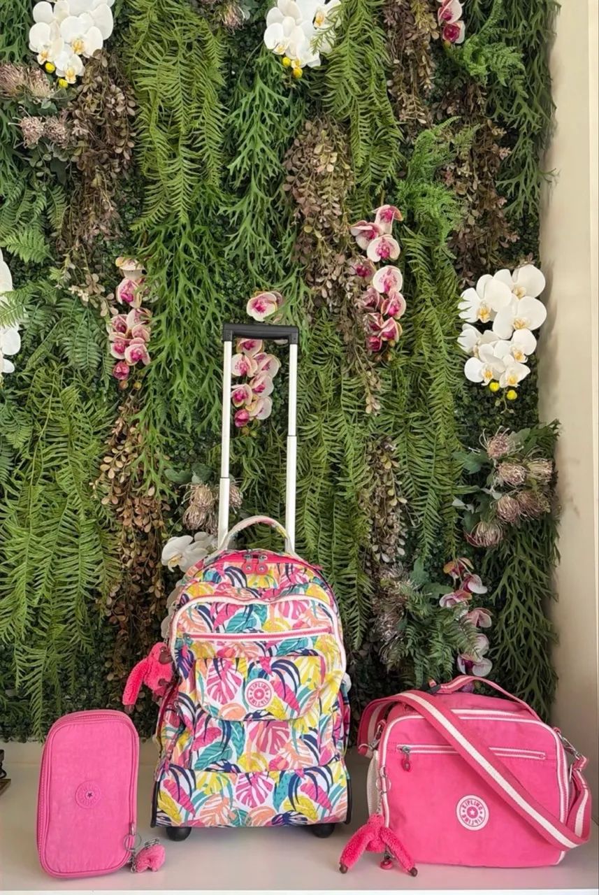 kit escolar kipling mochila rodinha + estojo 50 lápis + lancheira térmica conjunto