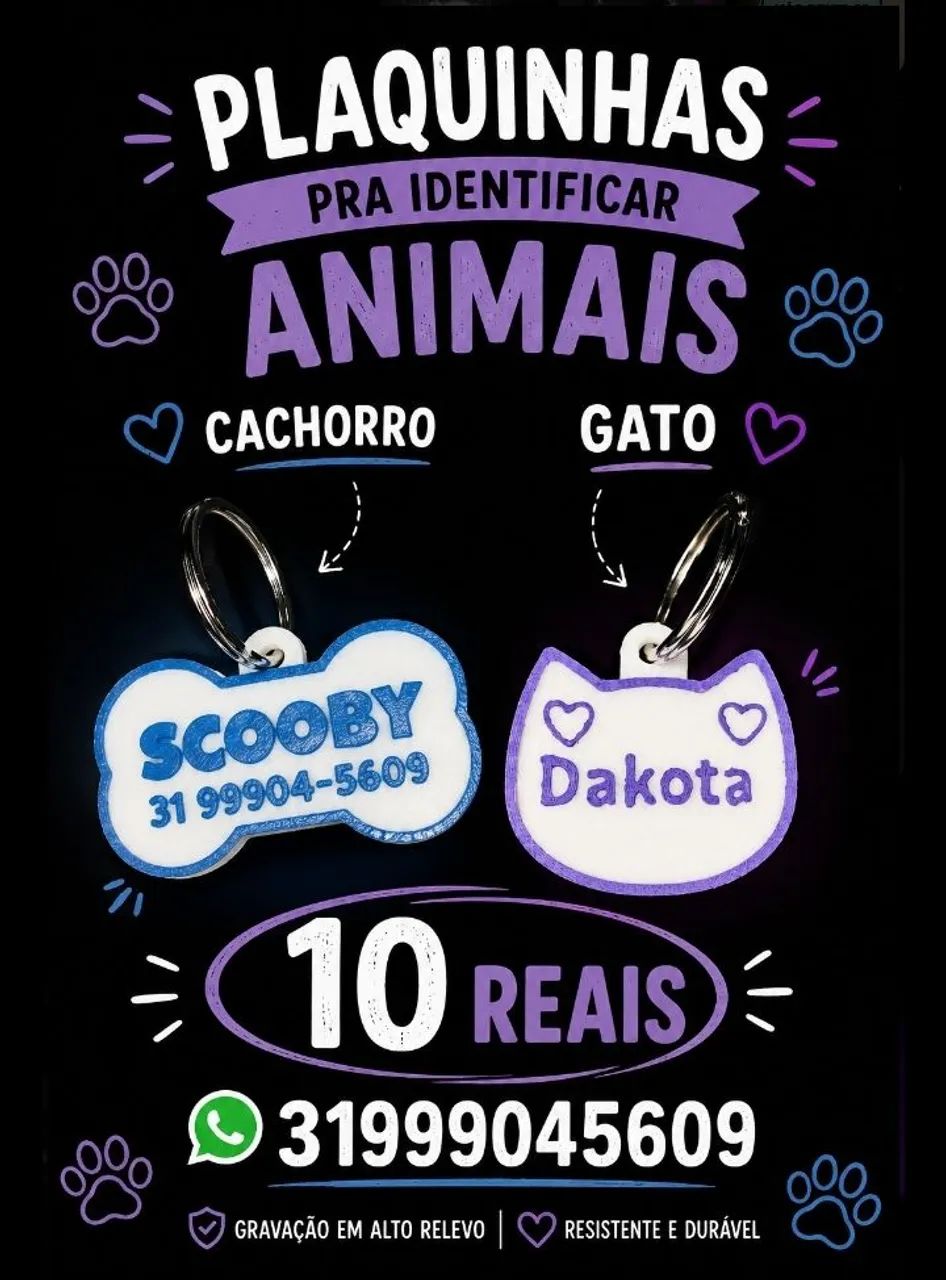 Plaquinha para pets em impressão 3d gato e cachorro  - Foto 2
