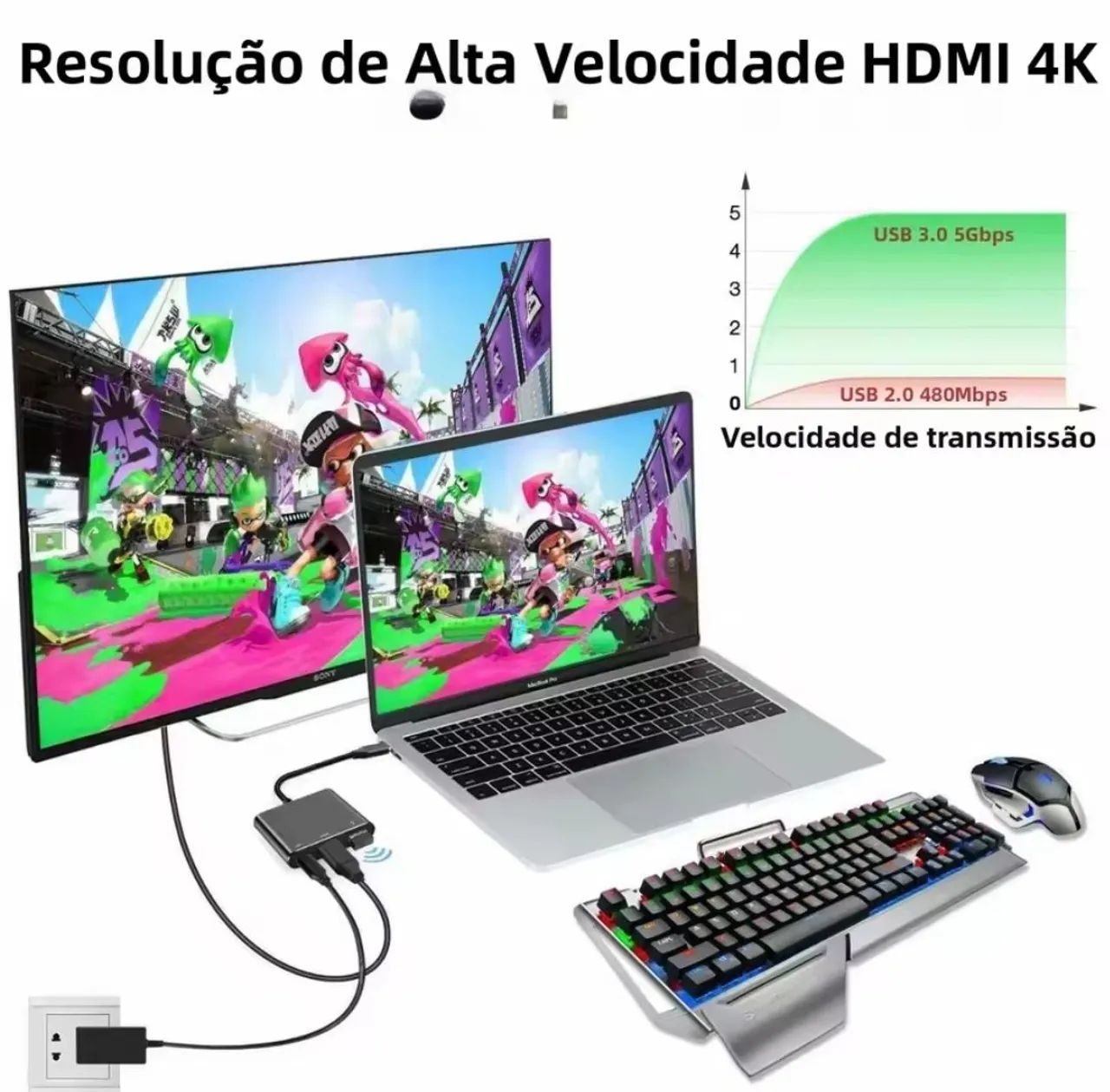 Hub 3 em 1 Tipo C com HDMI, USB 3.0, PD - Foto 4