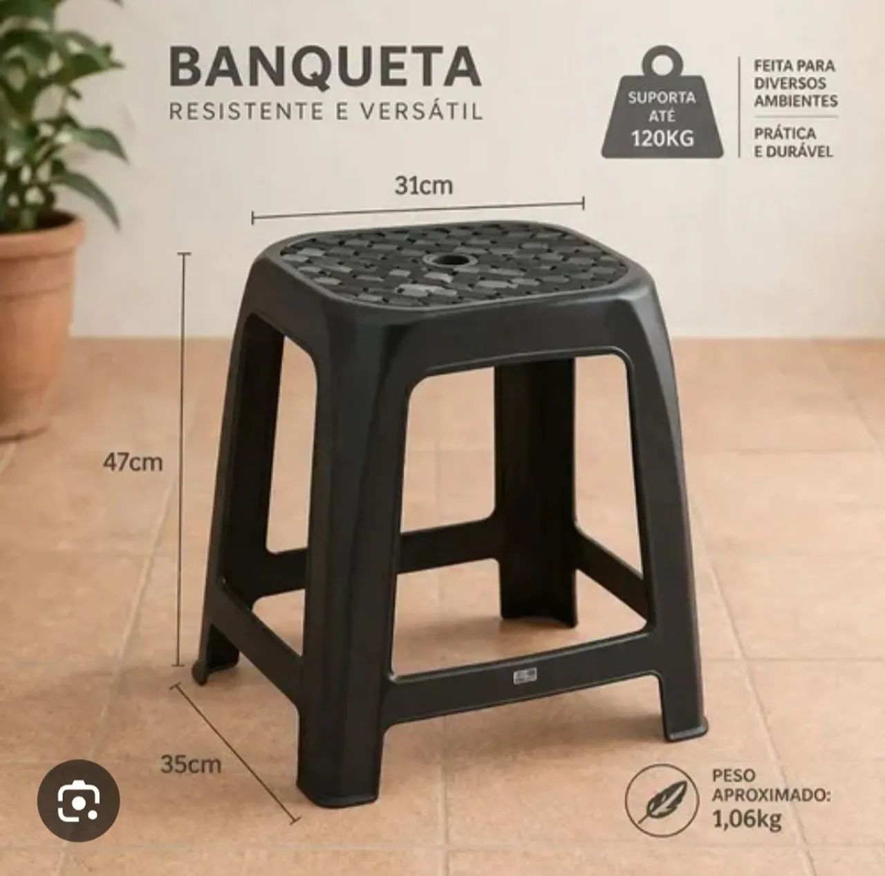 Banqueta/banquinho de plástico preto - Foto 2
