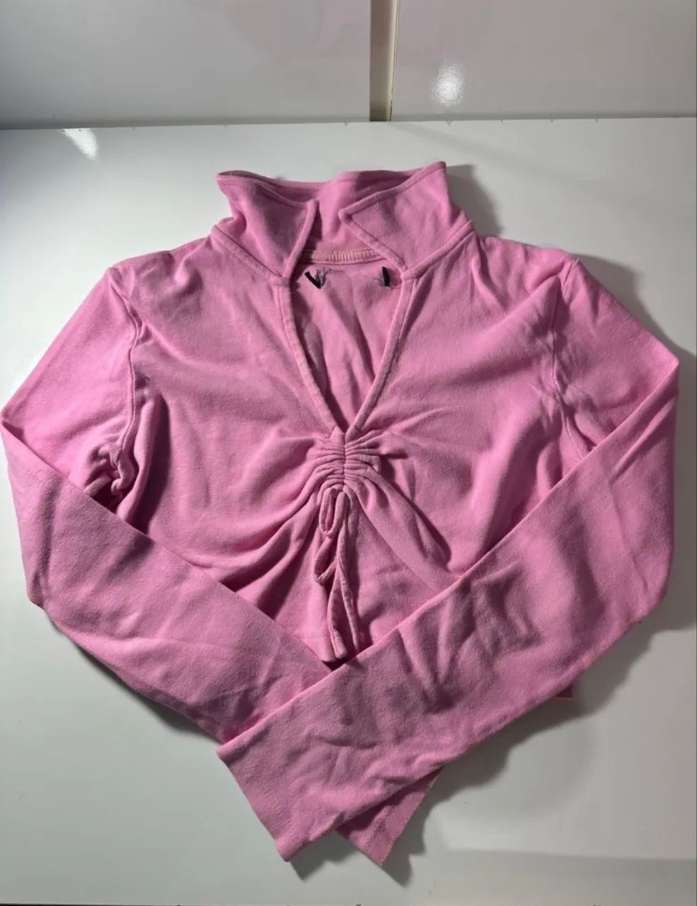 Cropped Rosa Manga Longa Feminino - Foto 2
