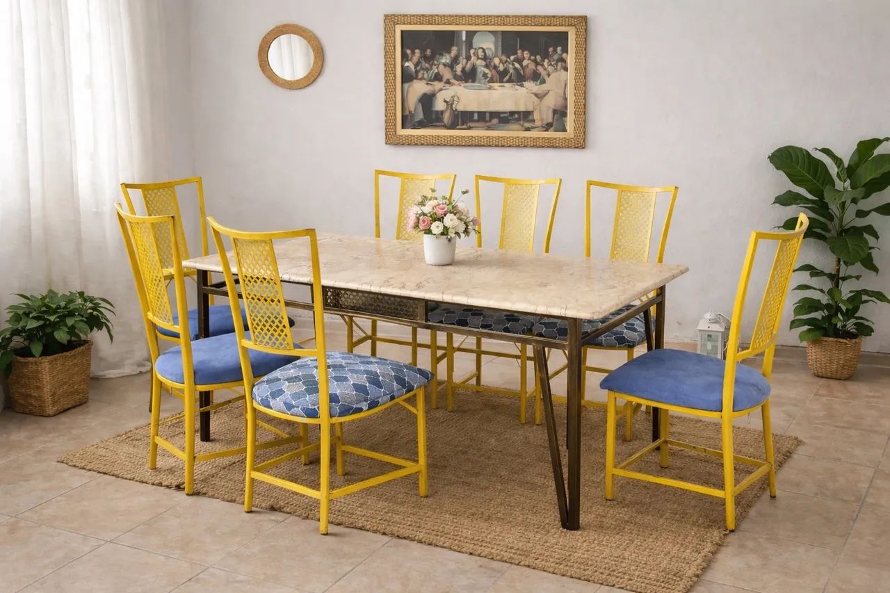 MESA COM CADEIRAS DE FERRO