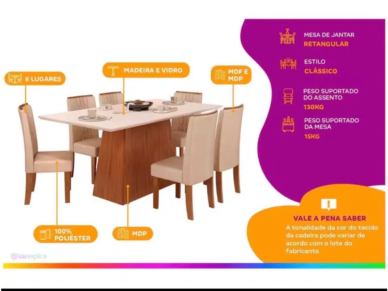 Mesa jantar 6 cadeiras com tampo de vidro branco lapidado - Foto 3