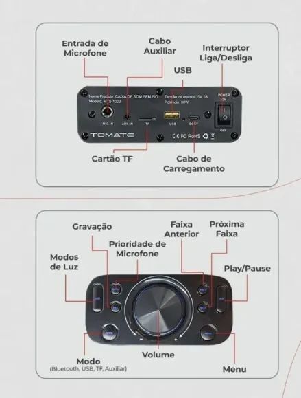 Caixa De Som Tomate Mts-1003 c/ microfone Bluetooth 80w 127/220v (Novo) - Foto 5