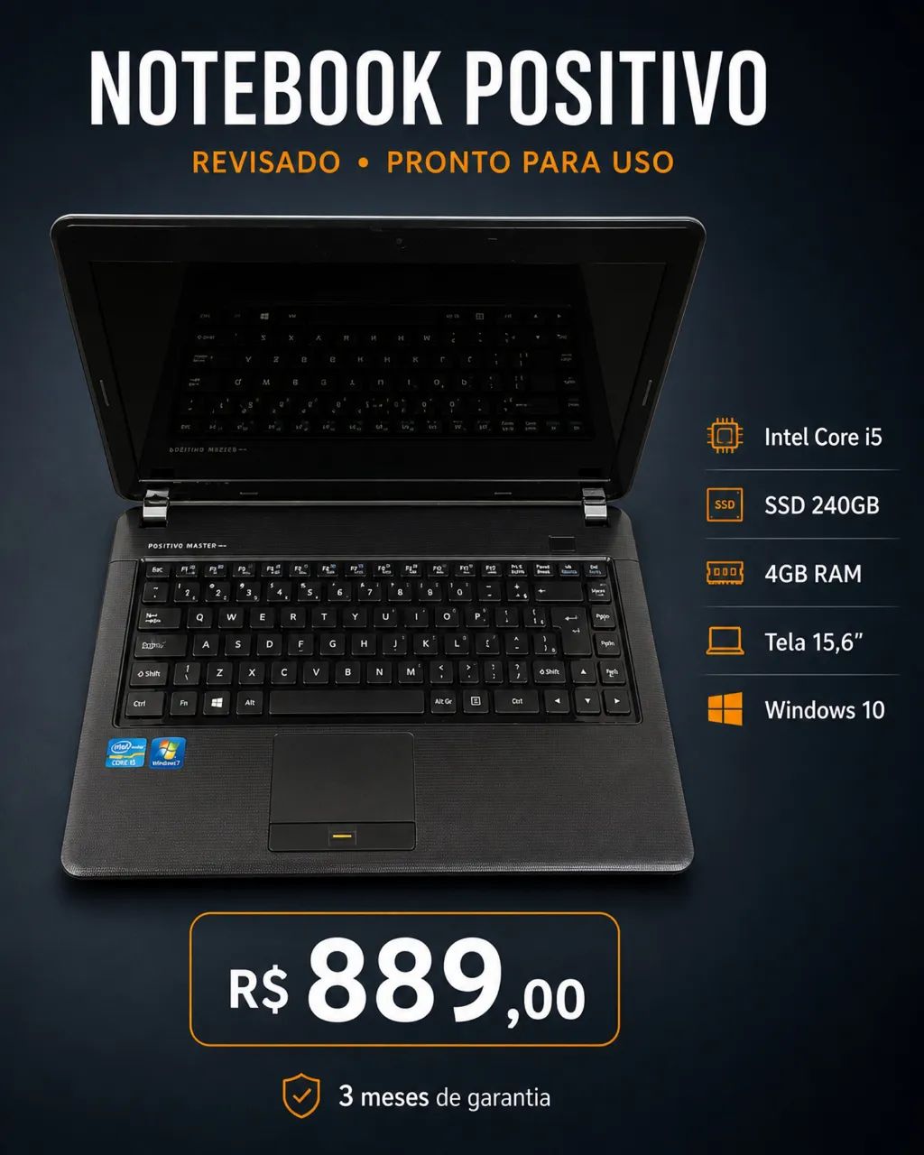 Notebook Positivo Intel Core i5 com SSD 240GB, 4GB RAM e Garantia