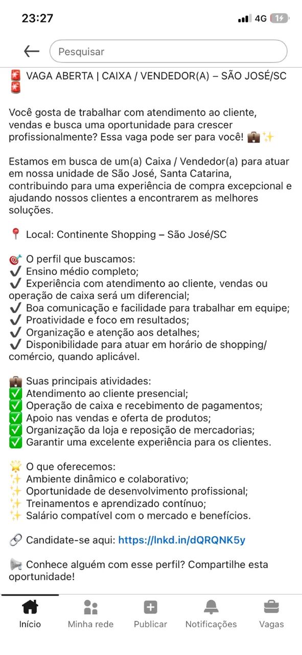 Atendimento/vendedor