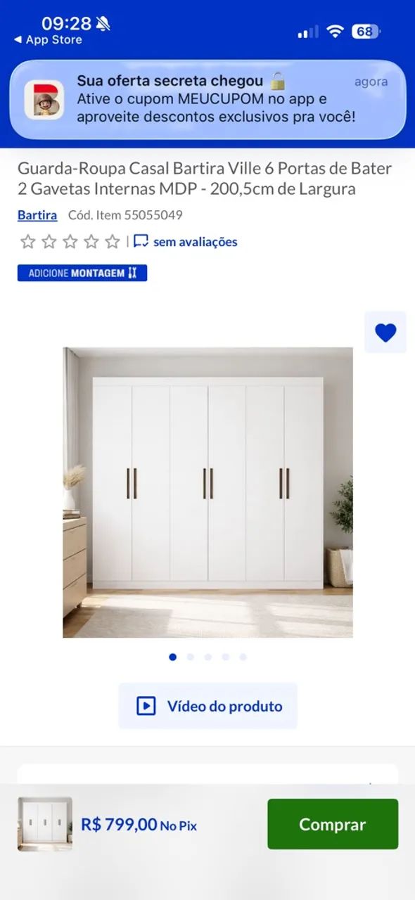 GUARDA ROUPA 8 PORTAS BRANCO - Foto 3