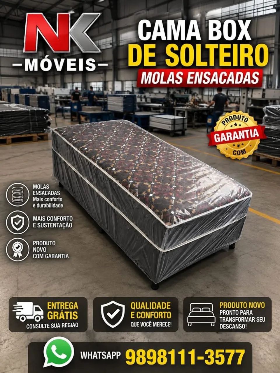 Camas box de solteiro e solteirão de espuma e molas novas, PEÇA JÁ A SUA!