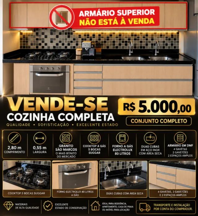 COZINHA COMPLETA COM ARMARIOS E ELETRODOMESTICOS