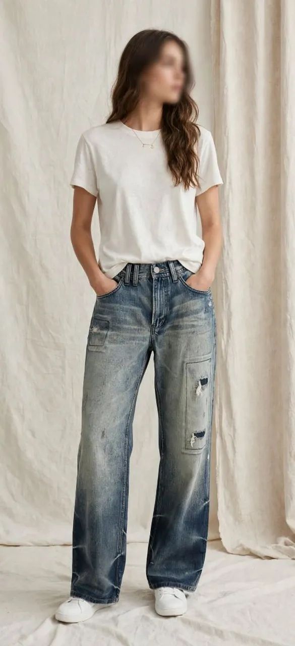 Calça Jeans Armani Exchange Baggy Wide Leg Destroyed - Tam 44