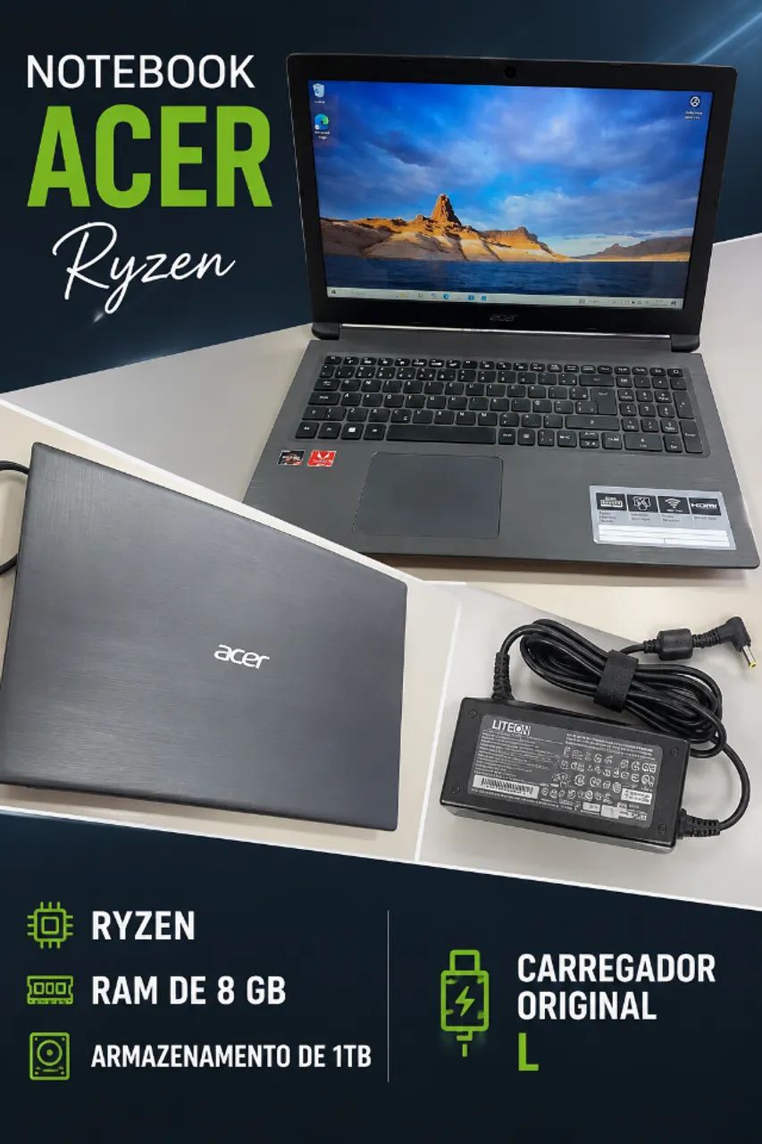 Notebook Acer Ryzen 3 8GB 1TB Tela 15,6"