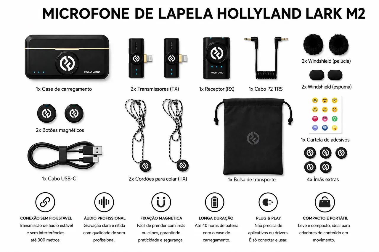 Microfone de Lapela Hollyland Lark M2 Profissional - Foto 4