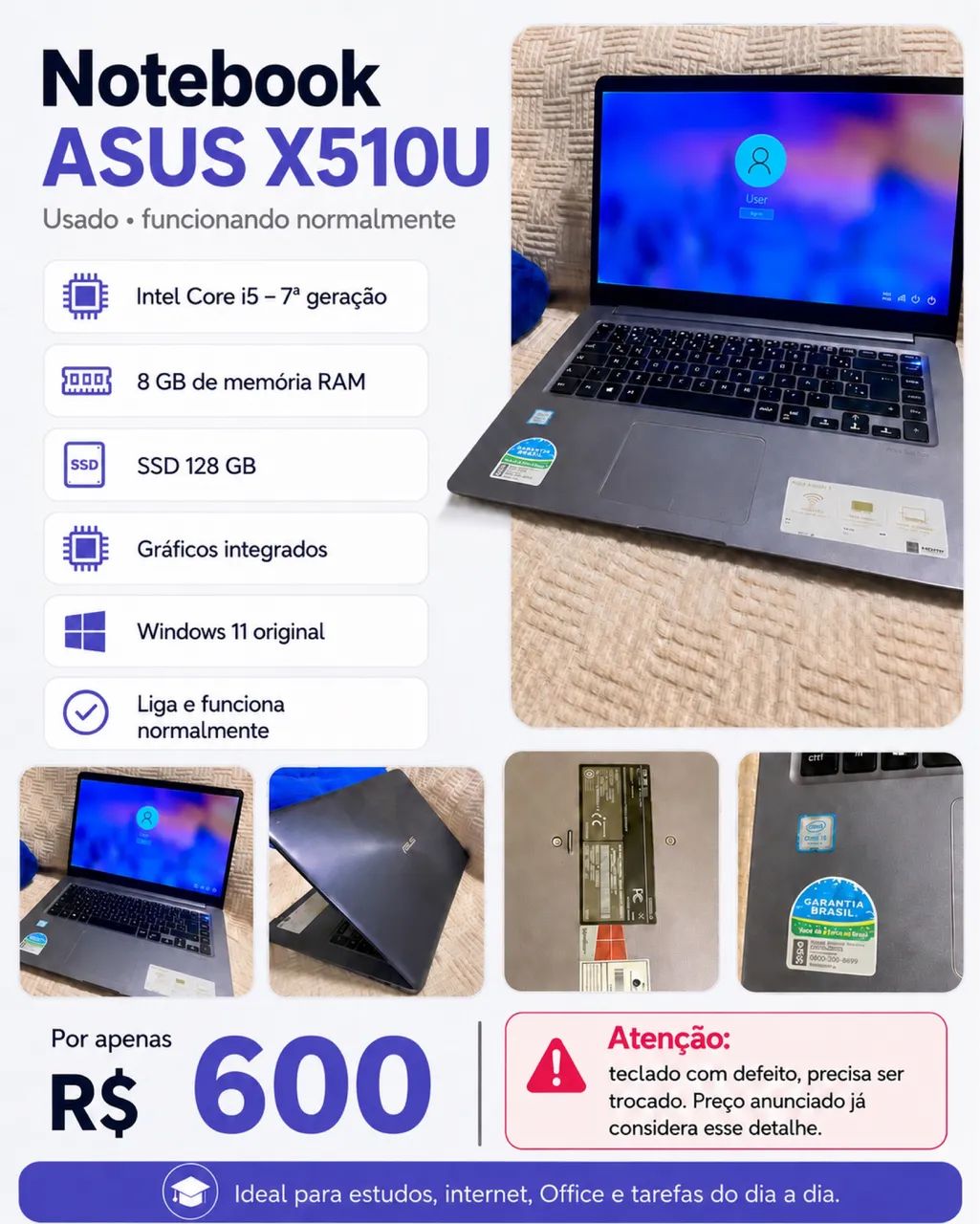 Notebook Asus i5 SSD (Ler Anúncio)