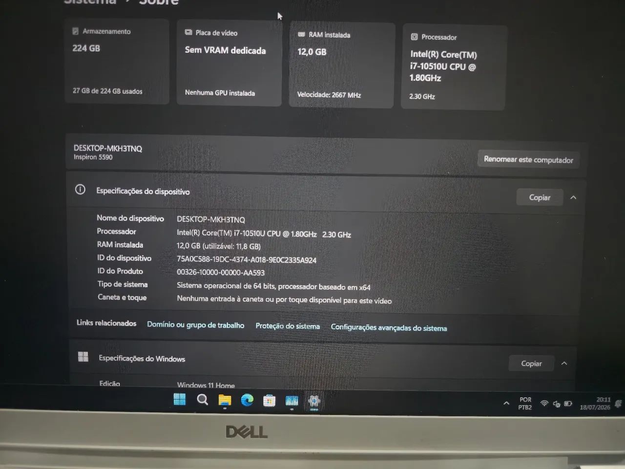 Notebook Dell Inspiron 5590 i7 - Foto 3